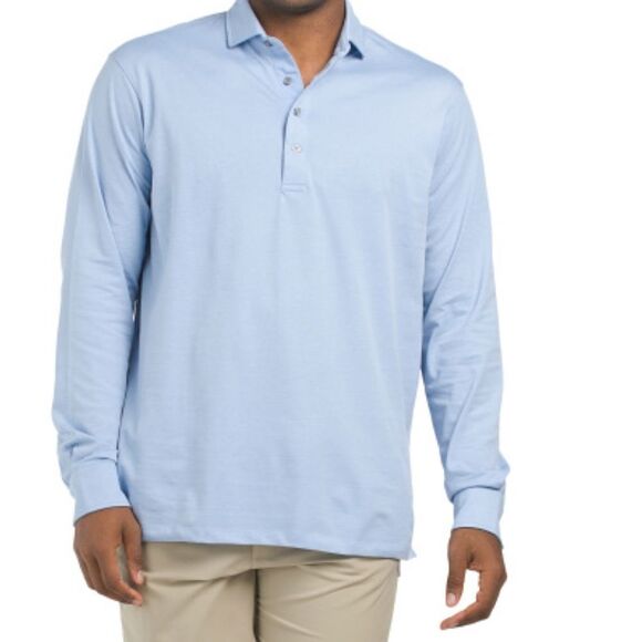 Greyson Mens size Omaha Long Sleeve Polo Wolf Blue Cotton Blend Cooling Fabric - Picture 1 of 16